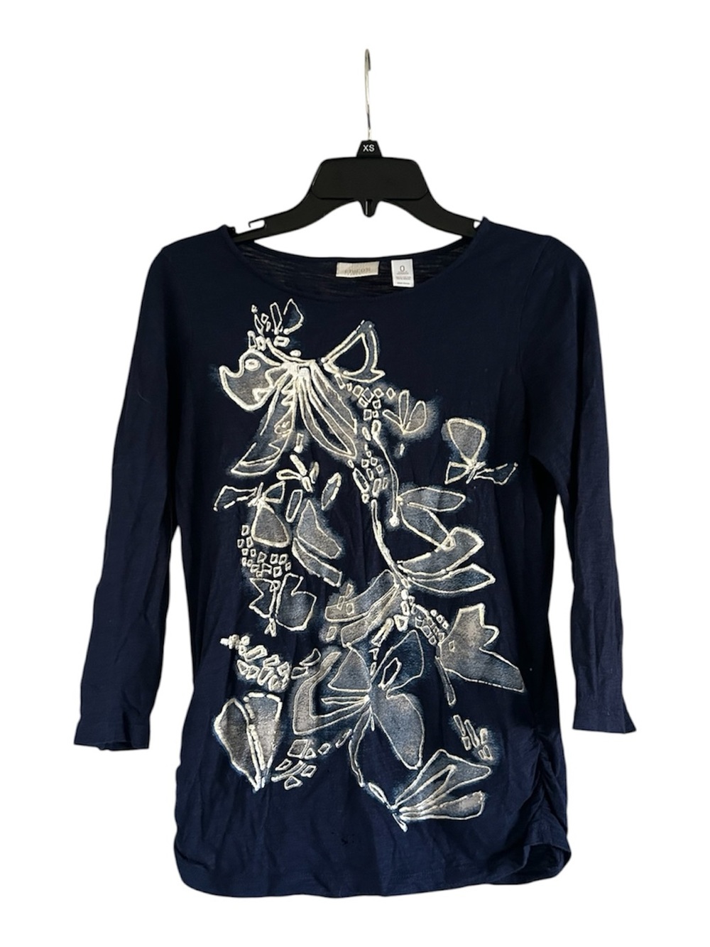 Chico's Floral Navy and White Size Small Short Sleeve Top